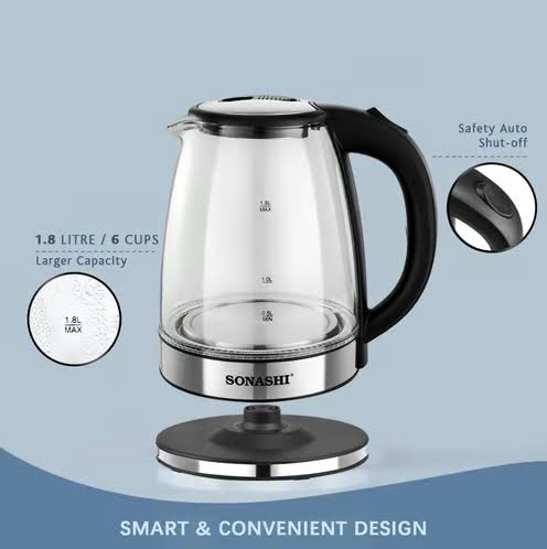 sonashi electric glass kettle 1.8l sonashi electric glass kettle 1.8l